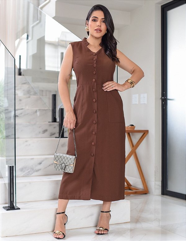 Chemise Tubinho com bolso frontal cor Marrom