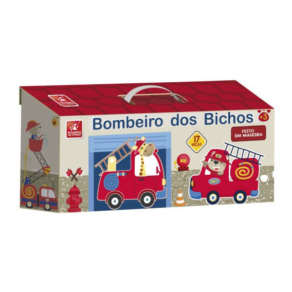 Maleta Bombeiro dos Bichos com 17 Peças em Madeira Brincadeira de Criança