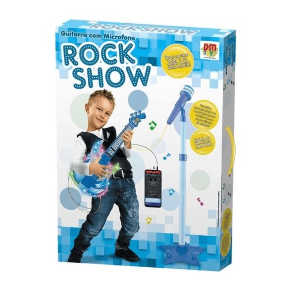 Guitarra com Microfone Rock Show com Luzes Azul DM Toys