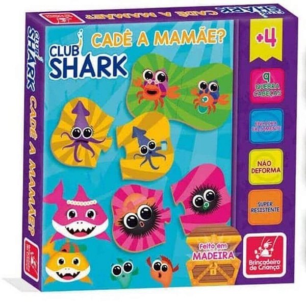 Quebra-Cabeças em Madeira Club Shark Cadê a Mamãe? Brincadeira de Criança