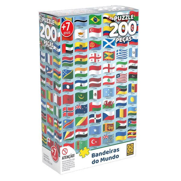 Quebra-Cabeça 200 Peças Bandeiras do Mundo Grow