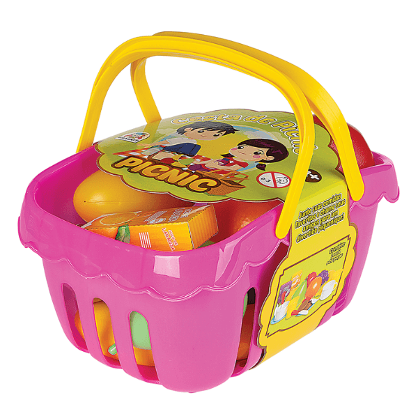 Cesta de Picnic Rosa com 20 Acessórios Braskit