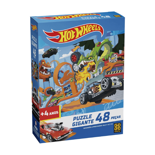 Quebra-Cabeças Gigante Hotwheels 48 Peças Grow