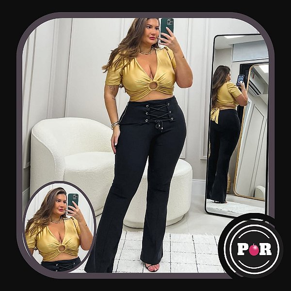 Croppet dourado plus size