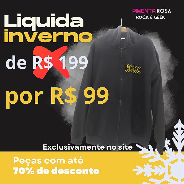 Moletom adulto com zíper ACDC logo dourado frente e costas