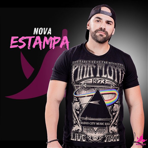 Camiseta preta estampa de banda de rock pink Floyd The dark side of The moon