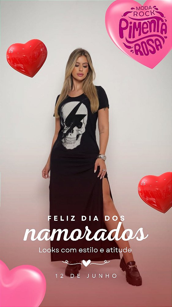 Vestido preto longo caveira Bowie