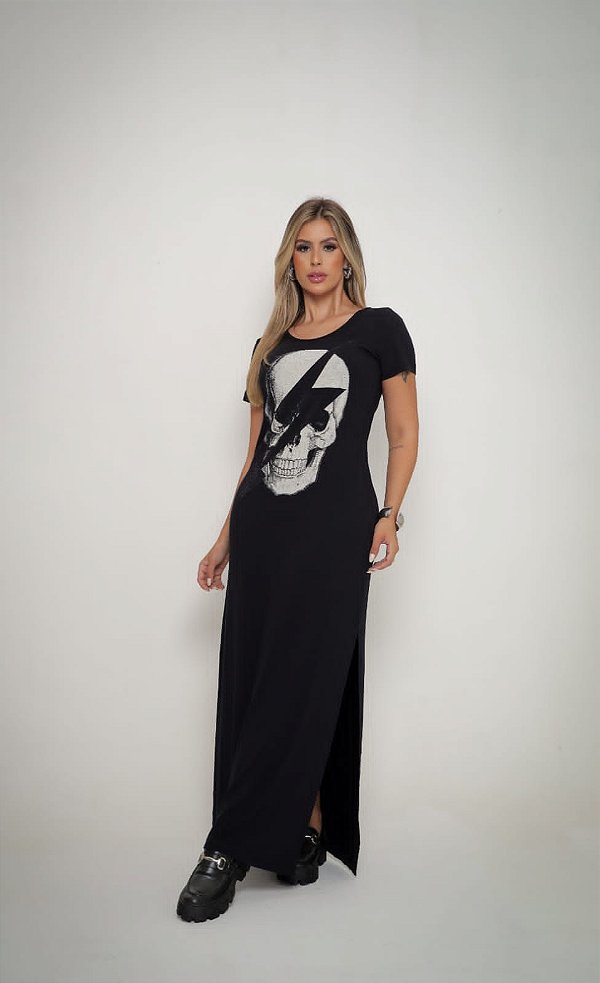 Vestido preto longo caveira Bowie