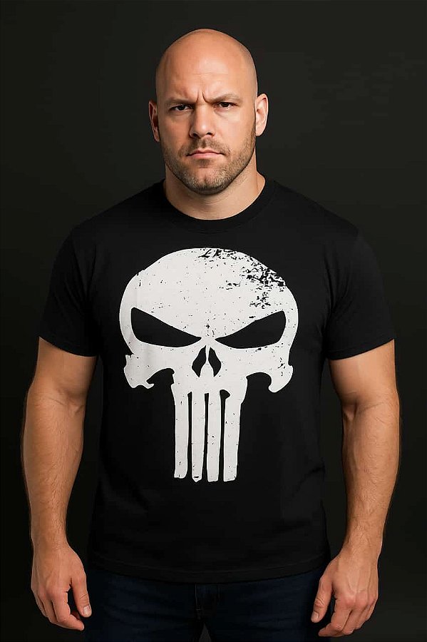 Camiseta preta estampa justiceiro