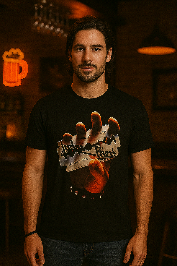 Camiseta Manga Curta Judas Priest British Steel II