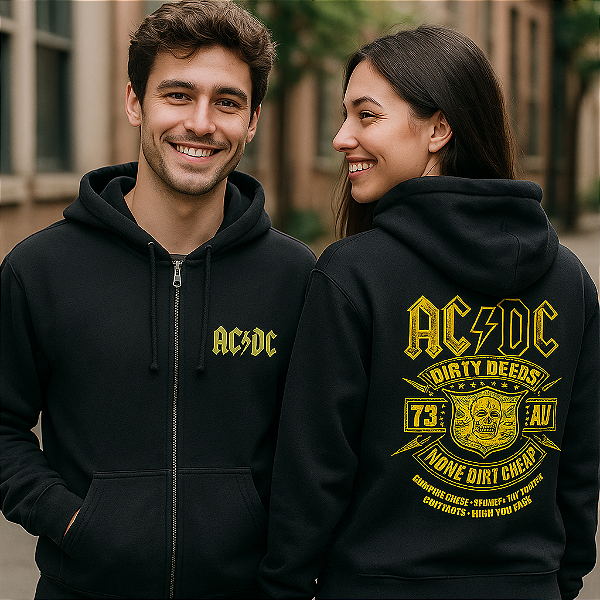 Moletom preto adulto com zíper - banda rock - ACDC