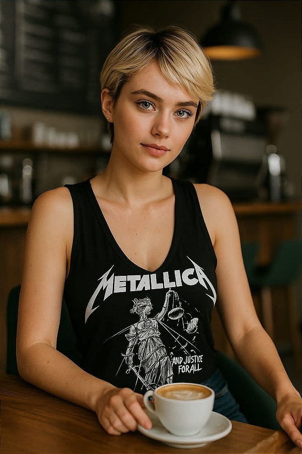 Camiseta preta regata feminina rock Metallica