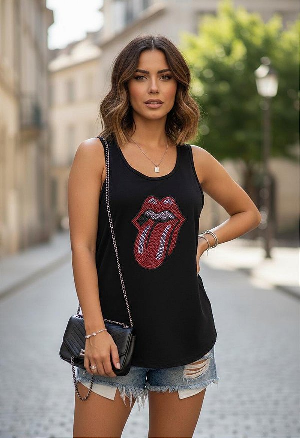 Regata feminina com brilho Stones