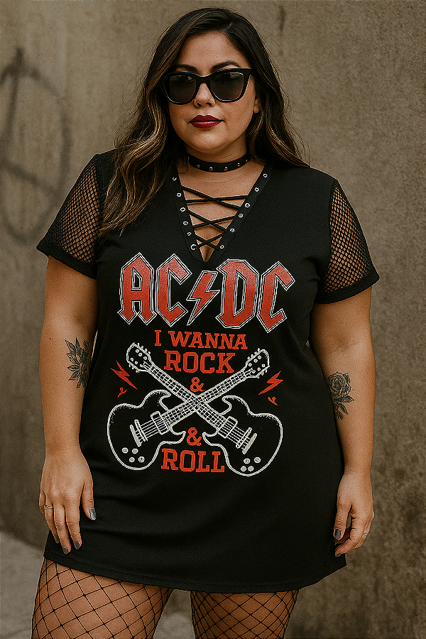 Vestido plus size Rock ACDC BLACK ICE