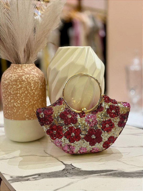 Bolsa de Mão Dourada Det. De Flores