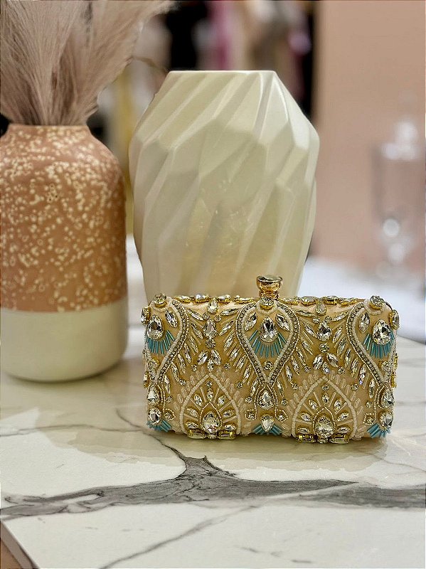 Bolsa de Mão Elegante e Luxuosa Champanhe