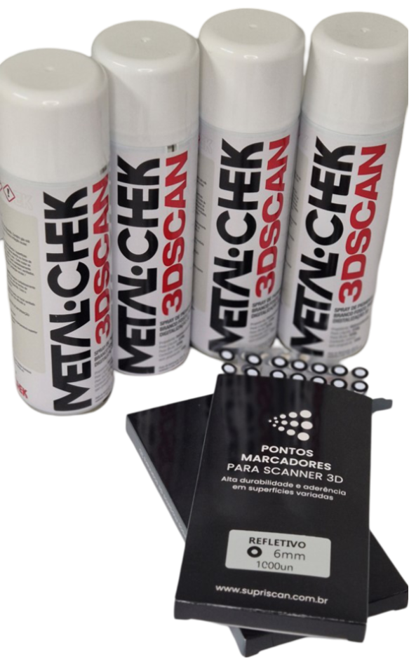 Kit 4 Latas METALCHEK 3DSCAN + 2000 Marcadores Refletivos de 6mm para Digitalização 3D