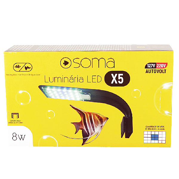 LUMINARIA LED SOMA X12 PRETA (12W) LED BRANCO/AZUL AUTOVOLT