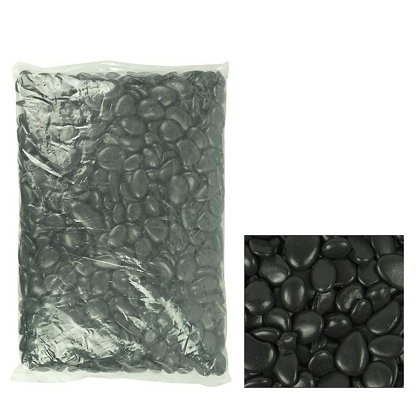 SEIXO SOMA NATURAL PEBBLE BLACK SEMI BRILHO (20-30MM)-10KG