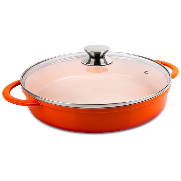 Caçarola Baixa Antiaderente Hercules Tampa 30cm Laranja