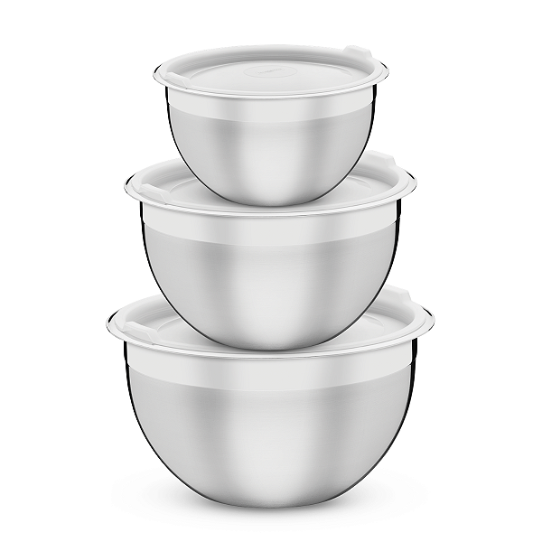 Jogo de Potes Tramontina Cucina em Aço Inox com Tampa Plástica 3 Peças
