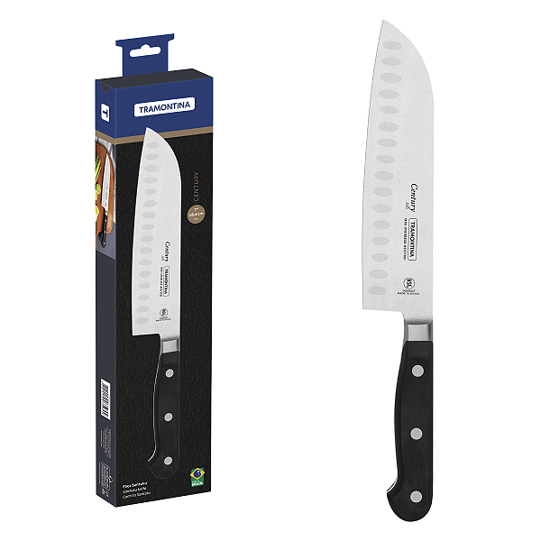 Faca Santoku Tramontina Century com Lâmina em Aço Inox e Cabo em Policarbonato Preto e Fibra de Vidro 7"