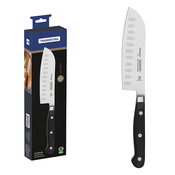 Faca Santoku 5" Tramontina Century com Lâmina em Aço Inox e Cabo em Policarbonato Preto e Fibra de Vidro