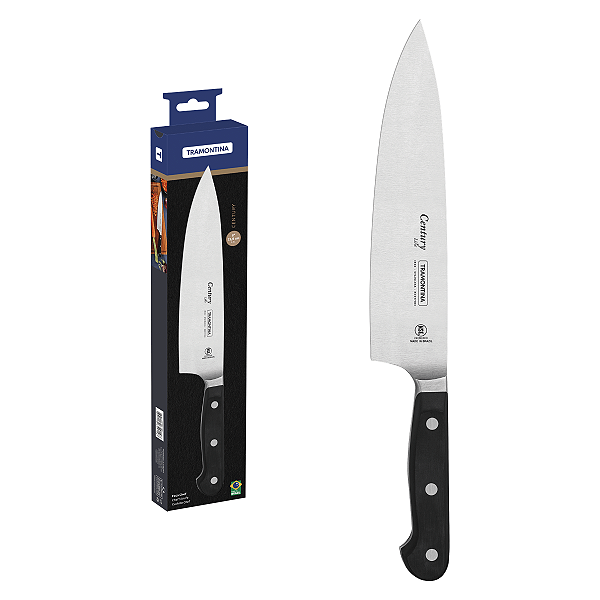 Faca Chef 8" Tramontina Century com Lâmina em Aço Inox e Cabo em Policarbonato e Fibra de Vidro