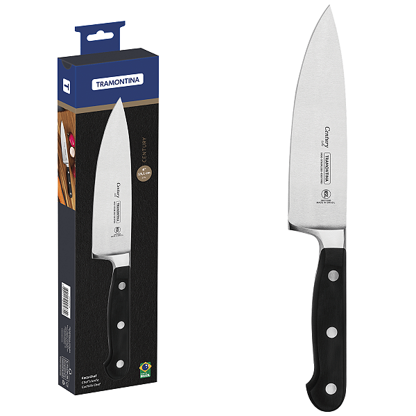 Faca Chef 6" Tramontina Century com Lâmina em Aço Inox e Cabo em Policarbonato e Fibra de Vidro