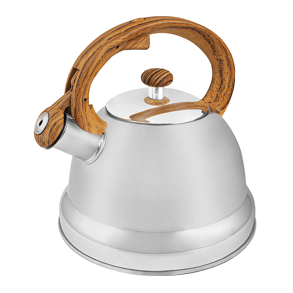 Chaleira Com Apito 9,6cm em Aço Inox e Alça Imitando Madeira Hercules 2L CH40