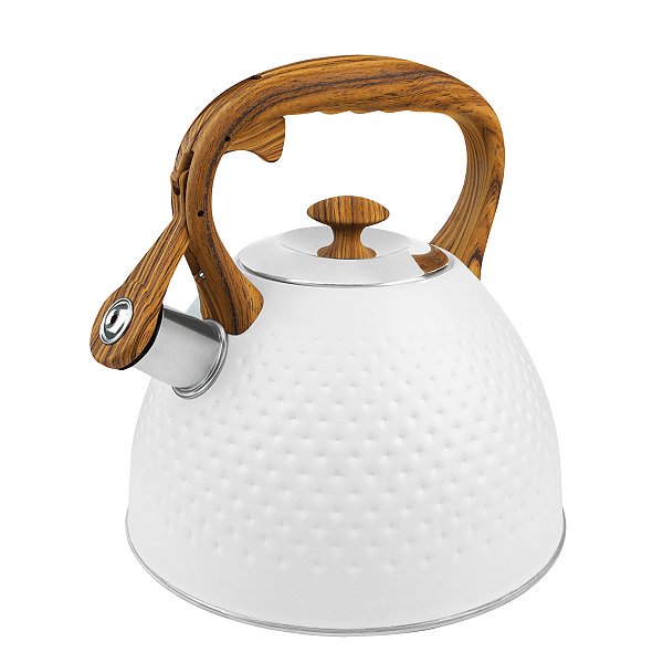Chaleira Com Apito Branca 9,6cm em Aço Inox e Alça Imitando Madeira  Hercules 3L CH35-BR