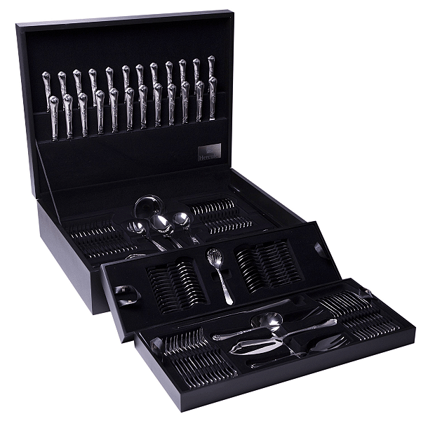 Faqueiro Classique Aço Inox 130 Peças c/ Estojo de Madeira Hercules 493-130
