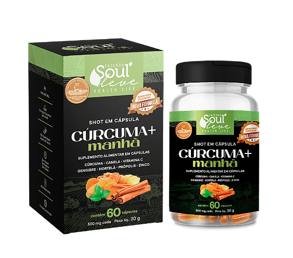 Shot em capsula Cúrcuma+ Manhã com Cúrcuma, Canela e Hortelã (60 Caps)