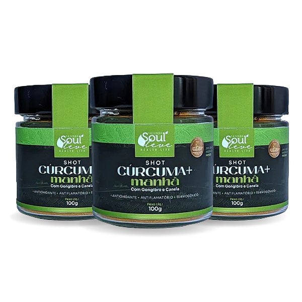 Kit 3 Shot Cúrcuma+ Manhã - Com gengibre e canela (100g)- Fazenda Soul Leve