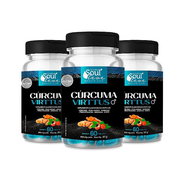 Kit 3 Cúrcuma VIRTTUS 500mg 60 Capsulas