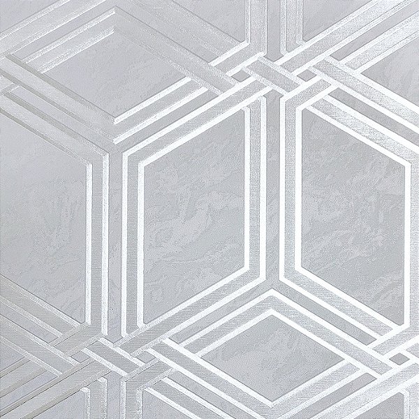 Papel de Parede Kantai Coleção White Swan Geométrico Cinza Claro com Brilho Metálico
