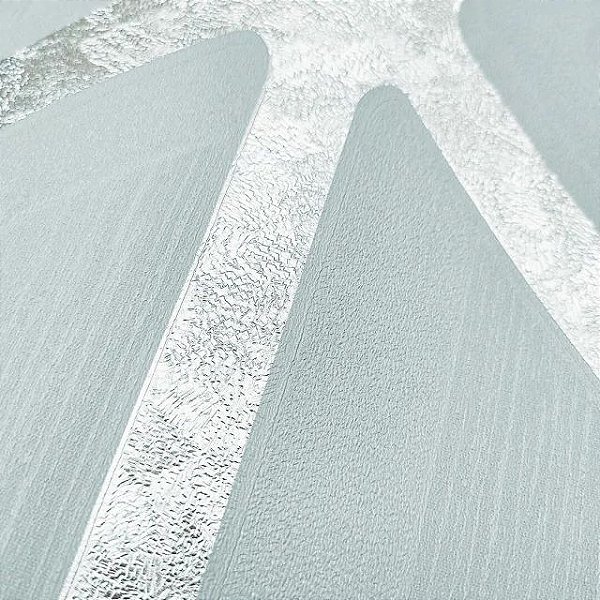 Papel de Parede Kantai Coleção White Swan Geométrico Estilizado Cinza Azulado com Brilho Metálico