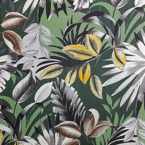 Papel de Parede Folhagem Verde Amarelo e Cinza - Coleção Grace 4 Kantai