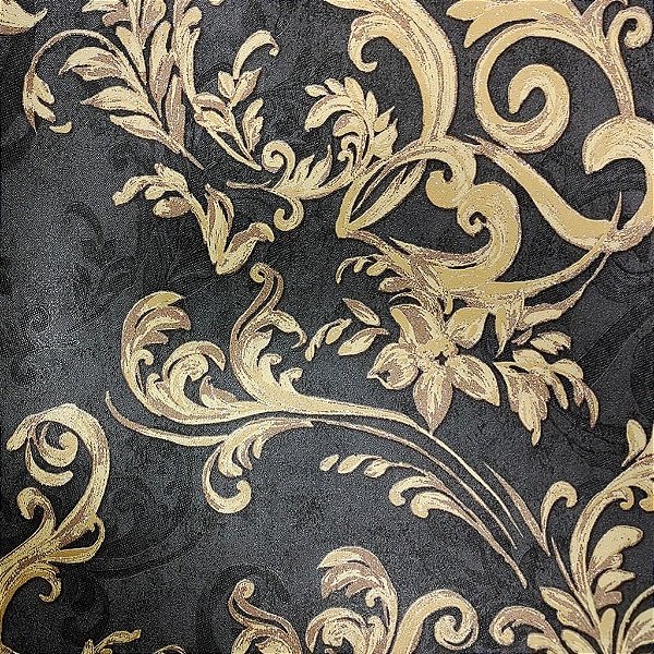 Papel de Parede Arabesco Cinza Escuro com Dourado - Coleção Grace 4 Kantai
