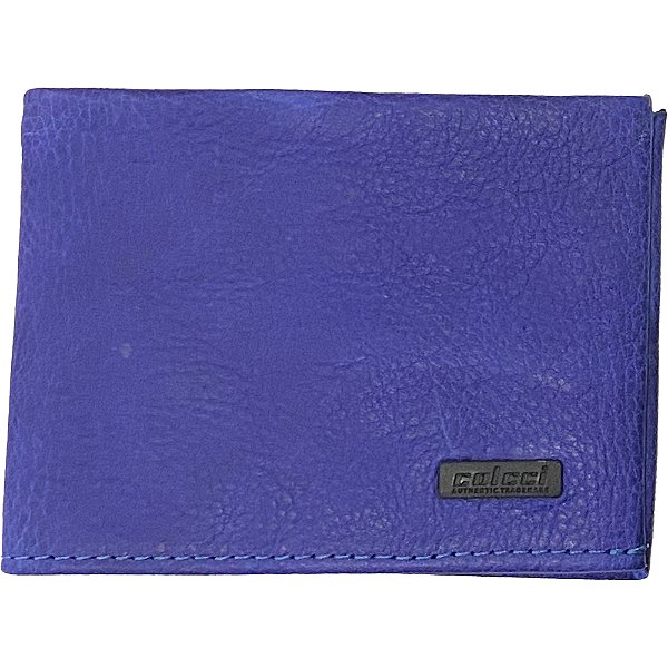Carteira Couro Colcci Placa Metal Azul Masculino