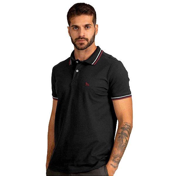 Camisa Polo Acostamento Listras V23 Preto Masculino