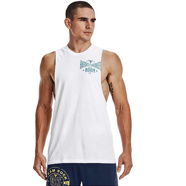 Regata Under Armour Project Rock Hard Work Branco Masculino