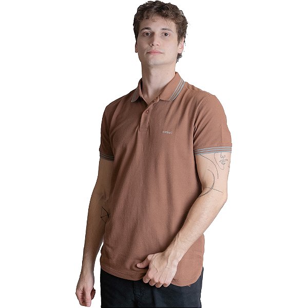 Camisa Polo Colcci Brasil Marrom Masculino