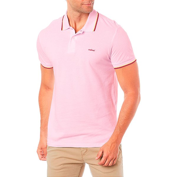 Camisa Polo Colcci Listras VE23 Rosa Masculino