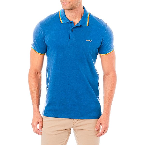 Camisa Polo Colcci 3 Listras P23 Azul Masculino