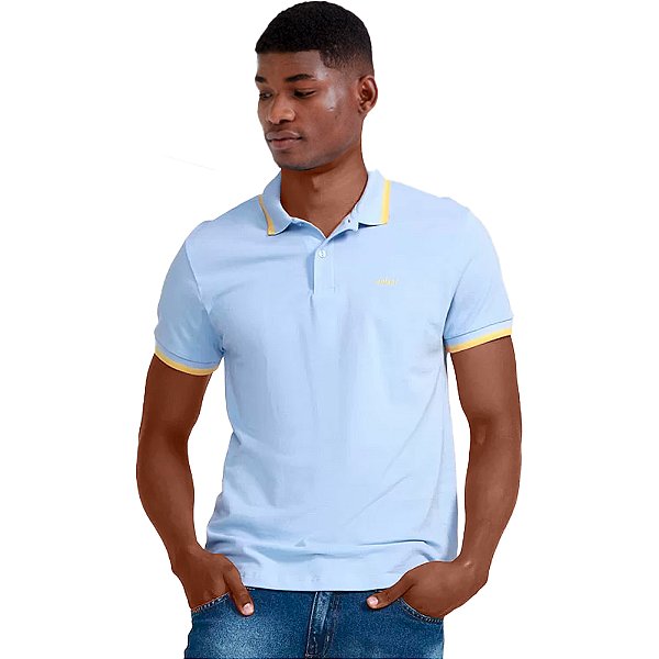 Camisa Polo Colcci 3 Listras V23 Azul Masculino