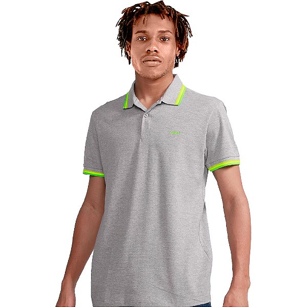 Camisa Polo Colcci 3 Listras P23 Cinza Masculino