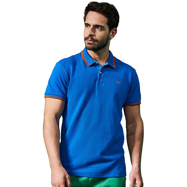 Camisa Polo Colcci Brasil Listras V23 Azul Masculino