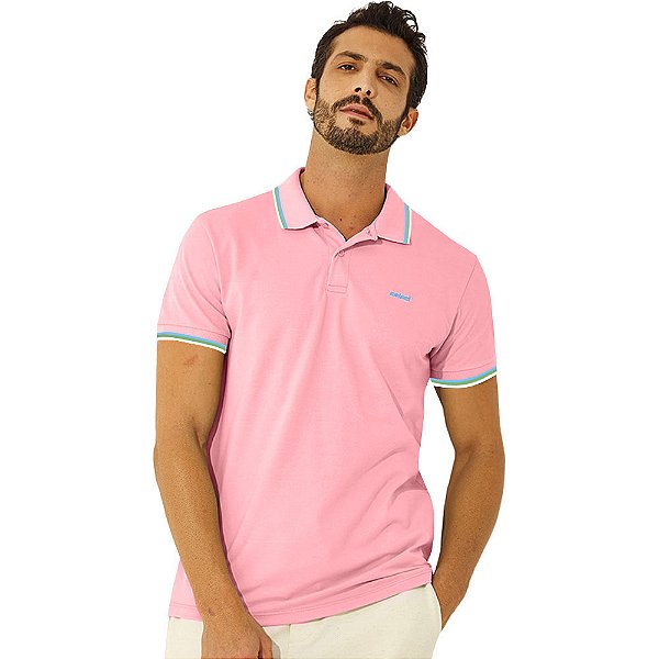 Camisa Polo Colcci Listras V23 Rosa Masculino