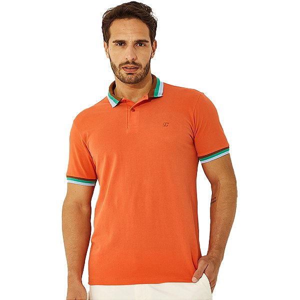 Camisa Polo Colcci 3 Listras V23 Laranja Masculino